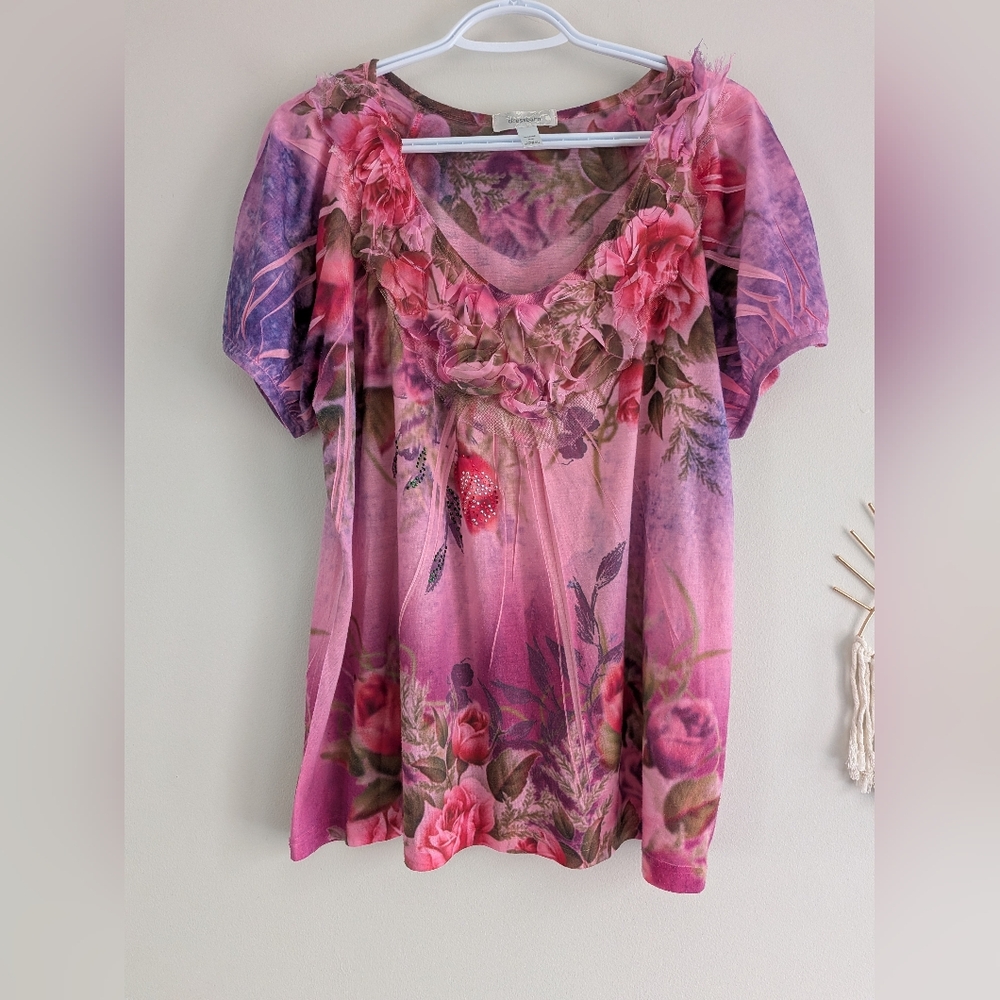 Dressbarn Pink and Purple Floral Blouse